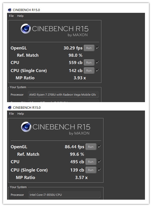 Ryzen7 2700U和i7-8550U对比评测：轻薄本之光