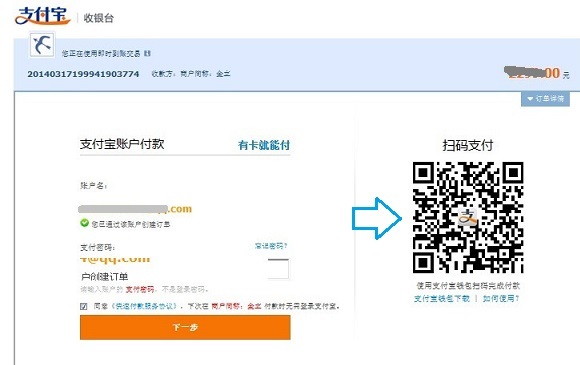 支付宝钱包扫码付款示例